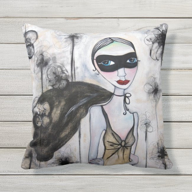 Artful printed outdoor pillow with two separate designs. 16