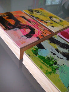 Original painting "Green Skateboard"  oil on birch panels, 4" x 6"