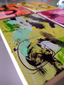 Original painting "Green Skateboard"  oil on birch panels, 4" x 6"