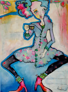 Original painting "High Tea", oil on birch panel, 12" x 16"