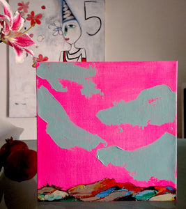 Original painting "Tucson Pink" oil on canvas panel, 12" x 12"