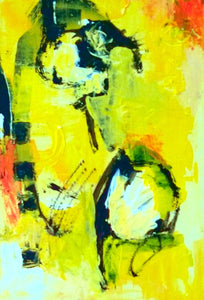 Original painting "Green Skateboard"  oil on birch panels, 4" x 6"