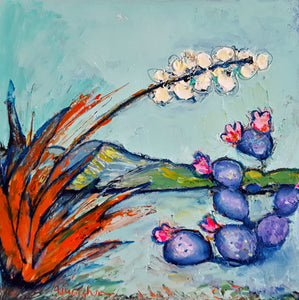 Original painting "Desert Bloom", oil on canvas, 6" x 6"