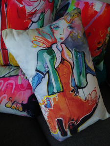 Artful printed lumbar pillow with two separate designs. 13" x 21"